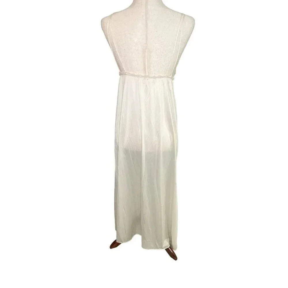 Vtg Long Nightgown Nylon Lingerie Feminine Sissy Lolita Flower Embroidered Small - Picture 5 of 16